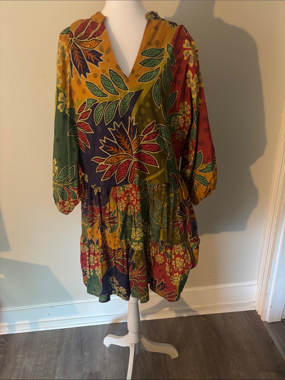 Free People Multicolor Floral V-Neck Tiered Mini Dress